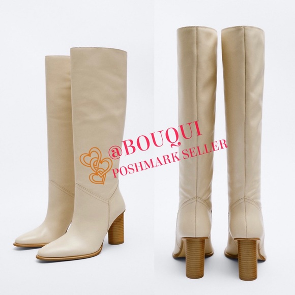 BLOGGERS FAV ZARA KNEE HIGH HEELED LEATHER BOOTS - Picture 4 of 9